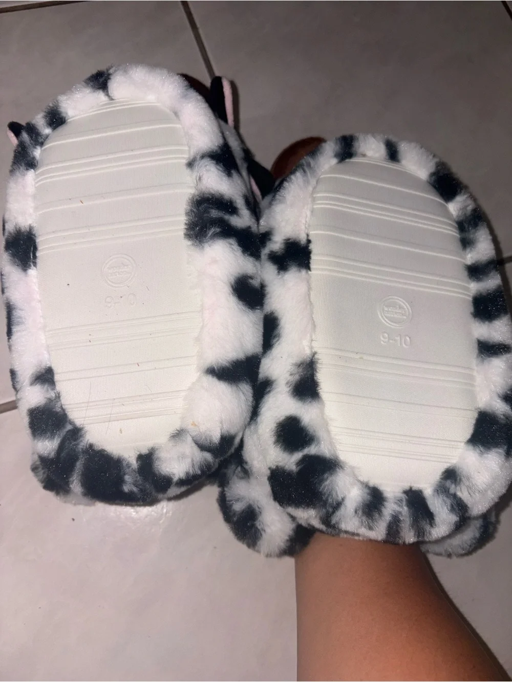 wonder nation Black & White Cow Plush Slippers with Pink Accents